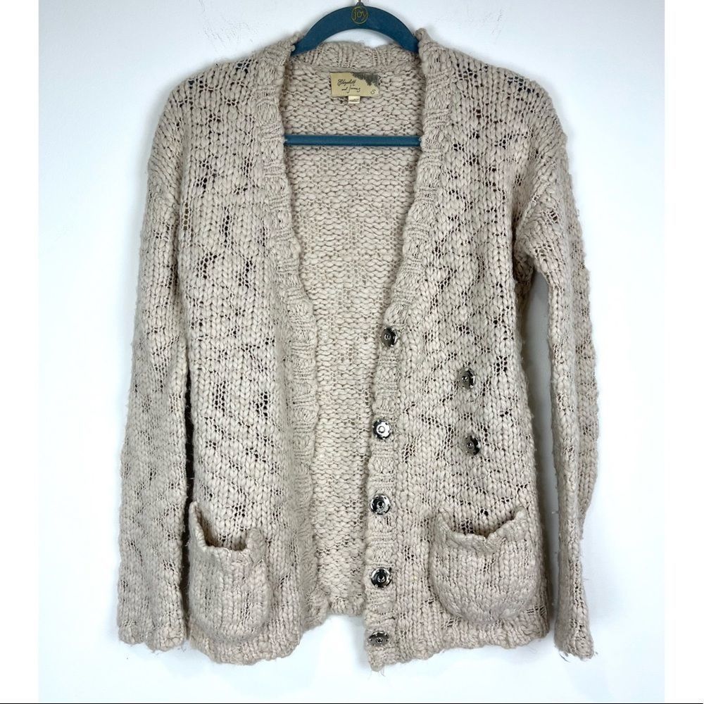 Elizabeth and James Chunky Knit Cream Colored Soft Cardigan Size Small